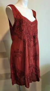 Sakkas 100% Rayon Embroidered Dress Burgandy With Soutache Trim Size  L Or XL - Picture 1 of 10