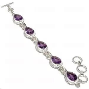 Purple Amethyst Gemstone Handmade 925 Sterling Silver Jewelry Bracelet Sz 7-8" - Picture 1 of 1