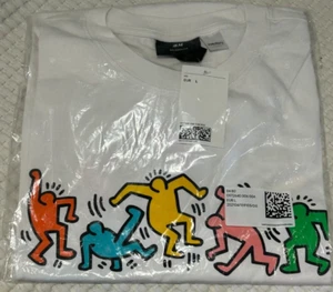 H&M x KEITH HARING RELAXED FIT WHITE LOGO SHIRT - SIZE L - NEW WITH TAGS - Picture 1 of 9
