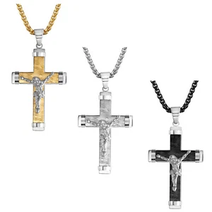 Men's Silver Plated Christ Jesus Cross Crucifix Stainless Steel Pendant Necklace - Picture 1 of 18