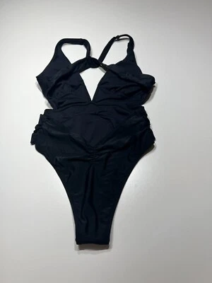 NUEVO Traje de baño de una pieza para mujer talla mediana negro corte alto sin espalda forrado en V profundo Foto 1 de 4