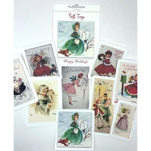 Pegatinas de etiquetas de regalo retro, de inspiración vintage para niñas regalo de Navidad desde y hacia - Imagen 1 de 8