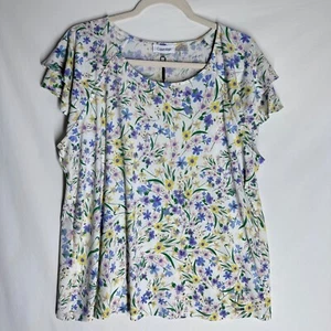 NWT Calvin Klein Womens Cap Sleeve Blouse Purple Floral Print Plus Size 0X - Picture 1 of 10