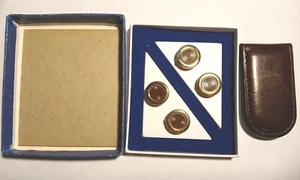 Vintage NIB Button Covers Set of 4 & Leather Magnetic Money Clip  - Picture 1 of 10