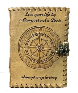 Compass Emboss Leather Journal Handmade Notebook Diary for Men Women Gift 5 X 7" - Picture 1 of 7