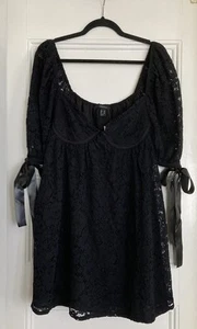NWT Forever 21 Black Lace Mini Dress Bustier Puff Sleeve W. Bow Lined XL - Bild 1 von 15