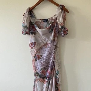 Stunning Vintage Bebe Floral Map Print Gown Maxi Dress Size 4 - Picture 1 of 5