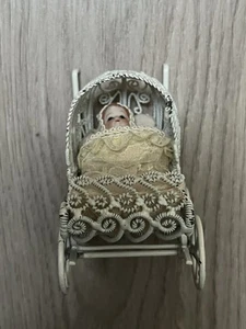 VTG Ornament Doll House Heirloom Coll. 80s China Baby In Victorian Carriage RARE - Picture 1 of 7