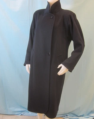 Antigo Casaco Longo de Lã Kristen Blake Classics Feminino NAVY Bolsos Inclinados Forrados Tamanho 4 - Imagem 1 de 4