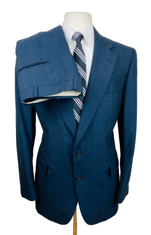Traje de 2 piezas con pantalones de vestir 36x28 vintage lacrosse 42R azul marino a rayas EE. UU. Foto 1 de 4