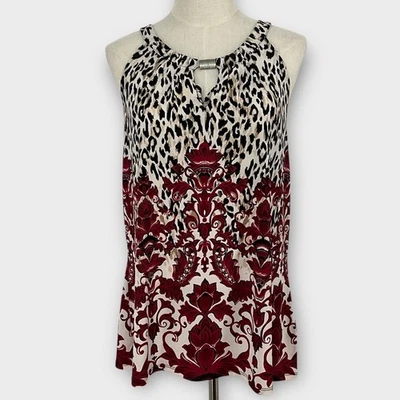 Top elegante de fiesta navideña con estampado floral de leopardo XL de mercado negro de la Casa Blanca para mujer Foto 1 de 4