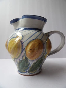 Hand Painted Ceramic Pitcher Lemon & Leaf Motif Signed 6-1/4" - Picture 1 of 5