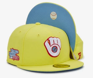 New Era Milwaukee Brewers World Series Patch Yellow 59fifty 5950 7 3/8 Hat Cap - Picture 1 of 4