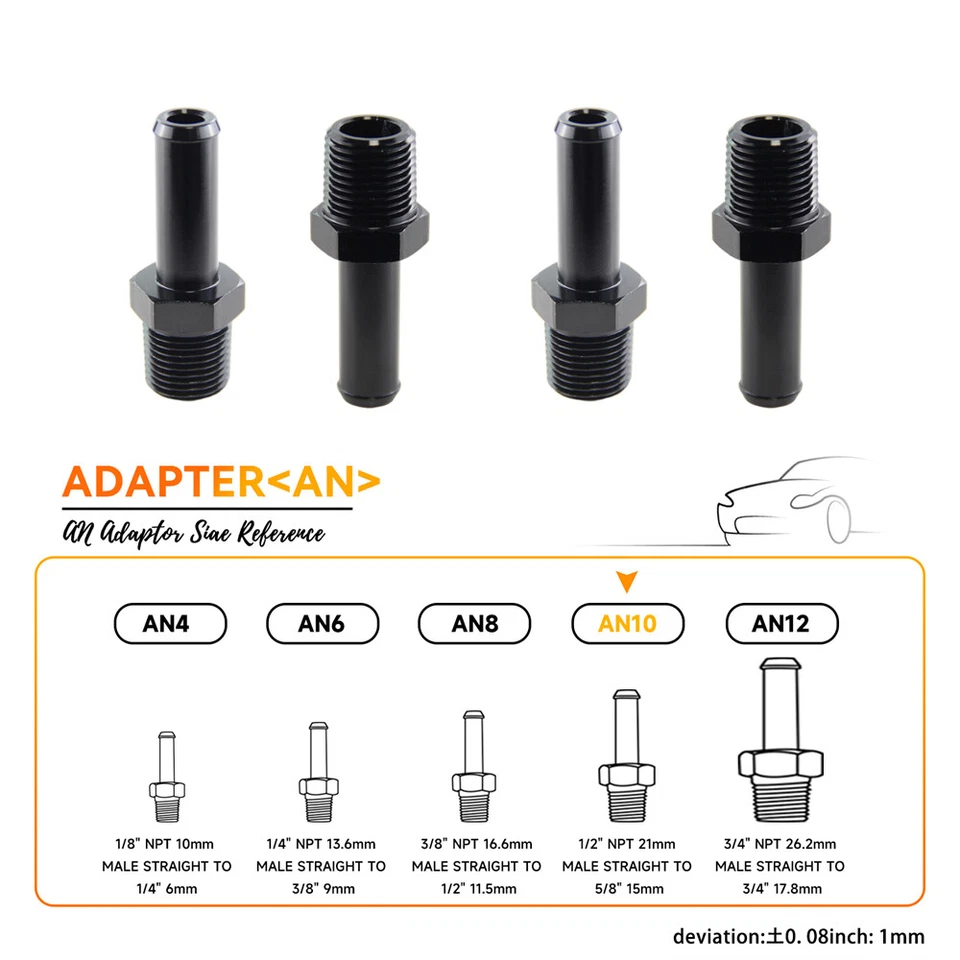 4 PIEZAS Aluminio AN10 1/2'' NPT Macho a 5/8" Manguera Barba Adaptador Recto Montaje BK Foto 1 de 4