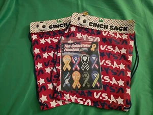 EE. UU. Patriótico Cinch Sack Dibujar Cuerda Mochila y 9 piezas Conjunto de Imanes Nuevo Regalo Lote de 3 - Imagen 1 de 8
