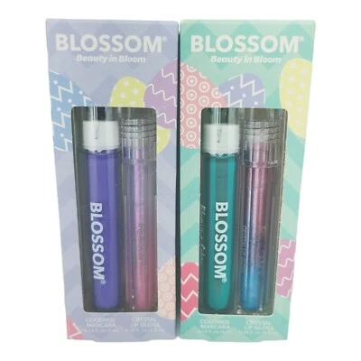 Paquete de 2 brillos de labios Blossom Cyrstal y púrpura, rímel verde azulado-labio, nuevo Foto 1 de 3