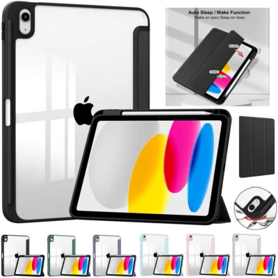 For iPad 10/9/8/7/6/5th Gen Mini 7 Air Pro 11 12.9" Smart Clear Cover Stand Case - Image 1 of 4