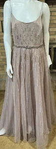 MacDuggal Pale Mocha Beaded Sequin Embellished Tulle Long Gown NEW Size 18 - Picture 1 of 10