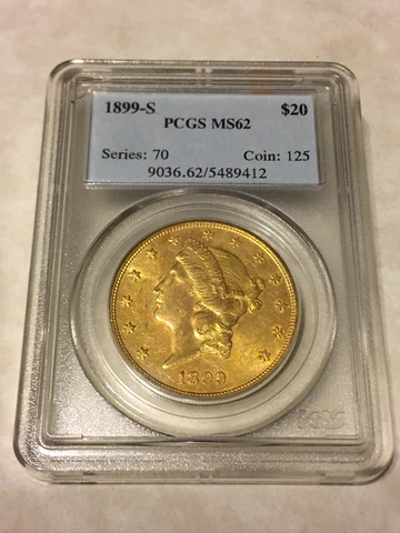 1899-S MS62 PCGS $20 Liberty Double Eagle Gold Coin great appeal PQ classic hldr Cover