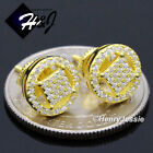 Men Women 925 Sterling Silver 9mm Icy Cz 3d Gold Plated Round Stud Earring*ge183
