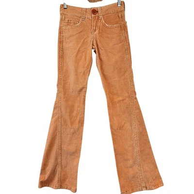 Pantalones acampanados vintage talla 0 Y2K LEI tiro bajo naranja bolsillo elástico pana marrón Foto 1 de 4