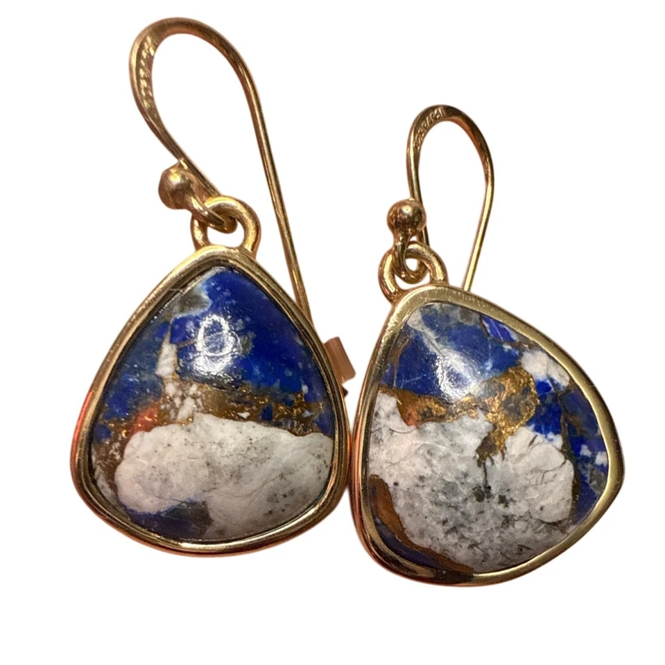 Brincos de Pingente de Lápis-Lazúli em Prata Esterlina 925 Barse com Acabamento em Ouro - Imagem 1 de 4