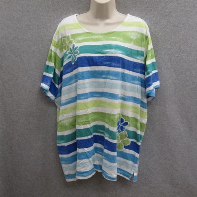 Blair 女式 Plus 3X 蓝色绿色上衣短袖休闲学院风时尚 — 第 1/4 张图片