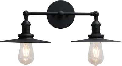 2 Lights Sconce with Switch Matte Black Vanity Light with Dual 7.87 Inches Flat - Изображение 1 из 4