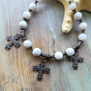 Nature Milk Jasper Round Beads Handmade Necklace in Vintage Style Gift for Her - Picture 1 of 10