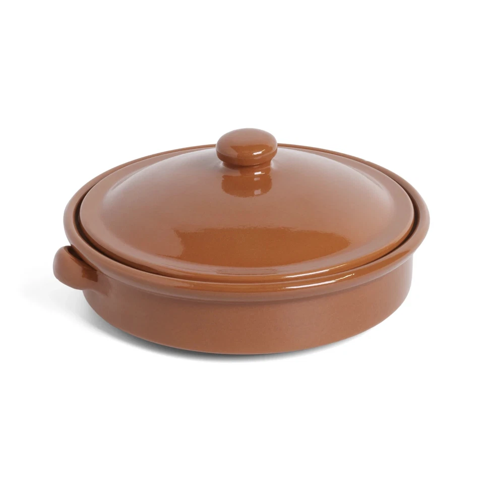 Terracotta Round Dish With Lid Glazed Oven & Gas Safe 20cm-25cm ABS Pottery - Image 1 of 1