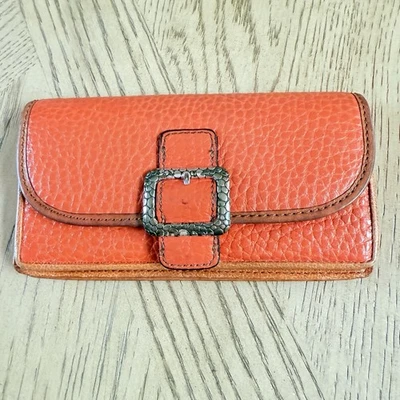BRIGHTON  ARCHER Navy Orange & Tan pebbled Leather med. WALLET Organizer Clutch - Image 1 of 4