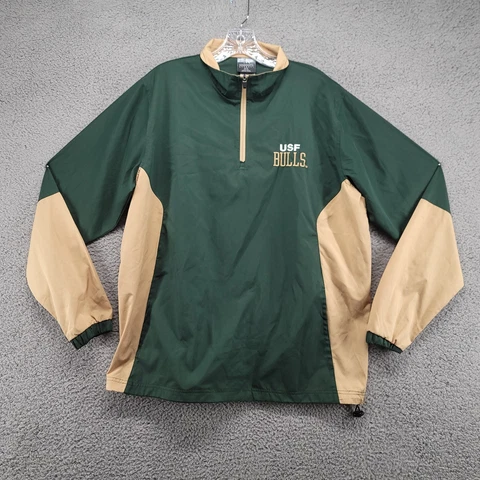 South Florida Bulls jacket Mens Medium USF Pullover Gold Green wind breaker Cover