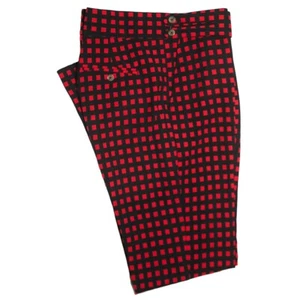 Mens Gurkha Pants Red Black Geometric Slim Straight Flat Front Dress Trousers 32 - Picture 1 of 7