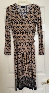 Max & Cleo Women's Multicolor Printed Long Sleeve Faux Wrap Belt Midi Dress SP - Picture 1 of 6