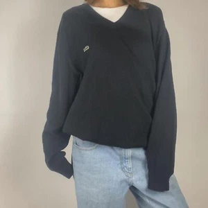 Suéter Vintage Años 90 Negro Lacoste Acogedor Largo Completo Manga Larga Cuello en V  - Imagen 1 de 6