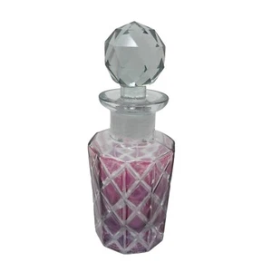 Cranberry Cut to Clear Diamond Twos Co Glass 6" Perfume Bottle Prism Stopper Vtg - Picture 1 of 6