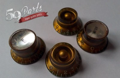 AGED GIBSON MISMATCHED KNOBS VINTAGE LES PAUL GOLD US SIZE SET OF 4 RELIC  - Image 1 of 4