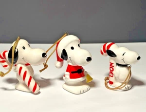 3 VTG Peanuts Snoopy Candy Cane Santa Bell 1981 Ceramic Christmas Ornaments UFS - Picture 1 of 11