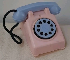 1950’s Tiny Toy Telephone Vintage Pink & Blue 2 1/4" X 4 1/4" - Picture 1 of 6