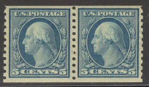#496 VF-XF MNH OG-5¢ Washington-COIL PAIR-Very Nice GEM QUALITY (REM #496pr-7) - Picture 1 of 2
