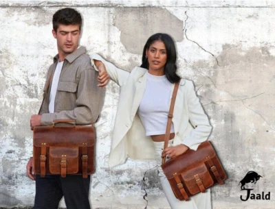 13" Brown Leather messenger bag shoulder bag crossbody vintage bag for men women - Image 1 of 4