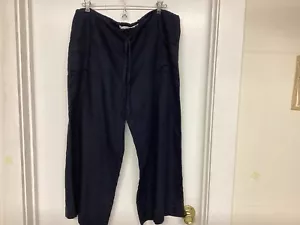 Wide Leg Pants Max Studio Pull On Tie/Elastic Mid-Rise Waist Navy Size L - Picture 1 of 6