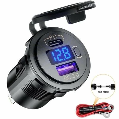 USB C Steckdose 12V PD & QC 3.0 USB Einbau Buchse Wasserdicht KFZ Ladegerät Dose - Bild 1 von 4