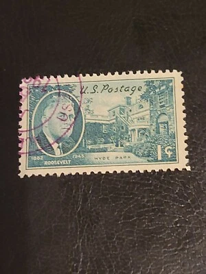 US Stamp Sc# 930 Roosevelt Hyde Park 1c 1946 Green Used - # 4170 - Image 1 of 2