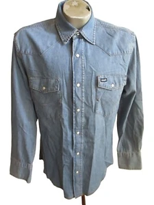 Vintage Mens Western Shirt Medium Wrangler Denim 1990's Soft Fade Cowboy Snap M - Picture 1 of 6