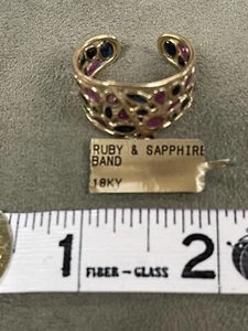 18k Yellow Gold Sapphire, Ruby Ring Size 6-9 adjustable - Picture 1 of 5
