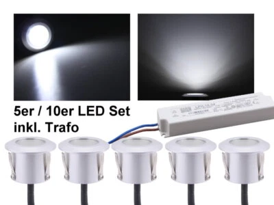 5er/10er Set Aluminium LED Bodeneinbaustrahler kaltweiss wasserdicht inkl. Trafo - Bild 1 von 4