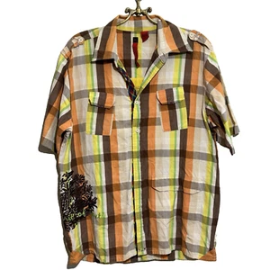 Massive Revolution Men's XLP Plaid Shirt Button Down Plaid Embroidered Cotton - Picture 1 of 5