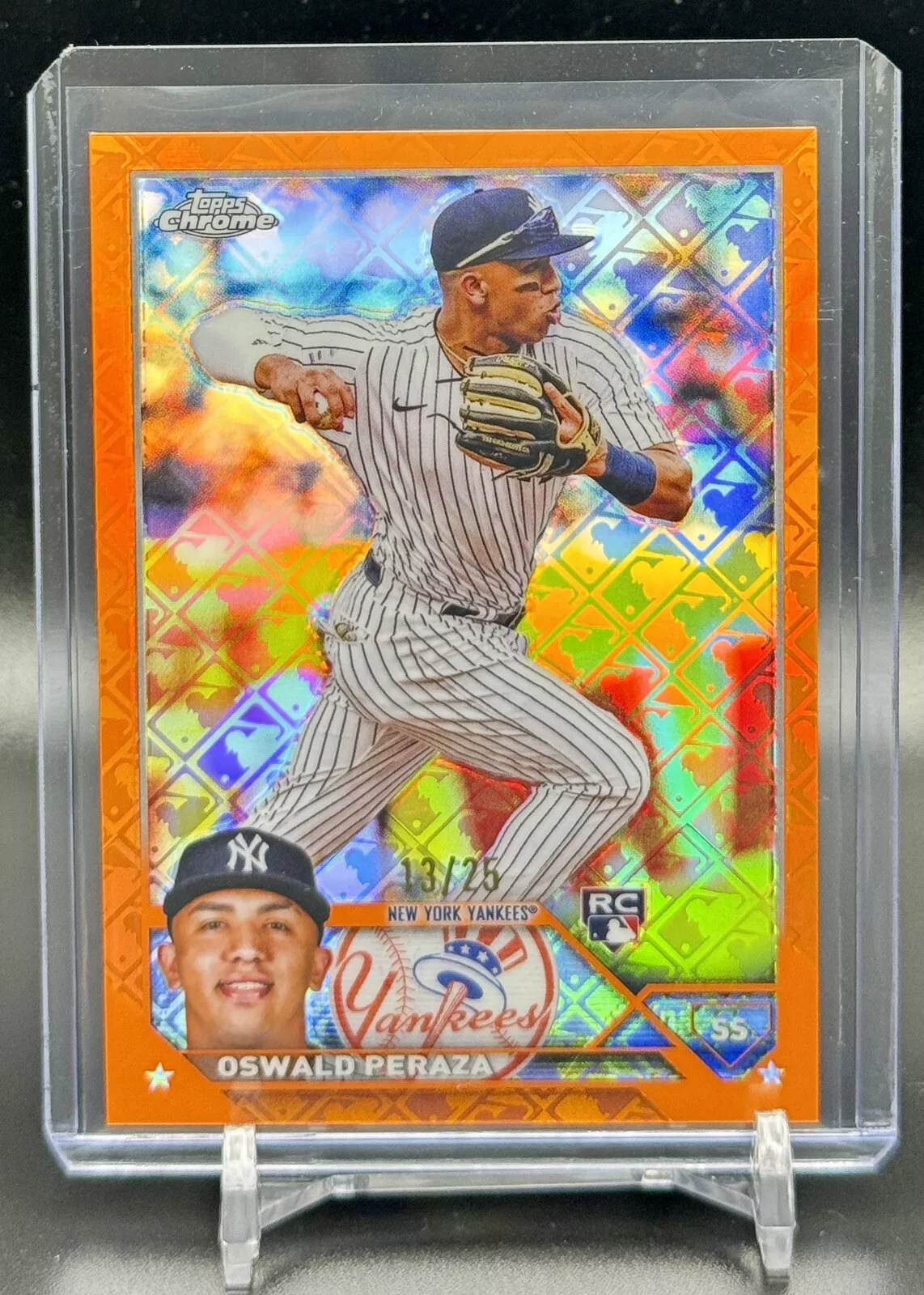 Oswald Peraza Rookie 2023 Topps Chrome Logofractor #132 ORANGE SP /25 Yankees