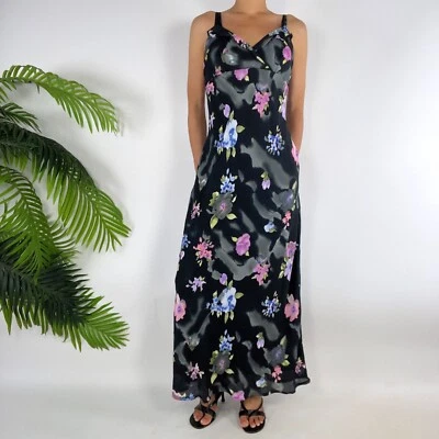 Maxi Vestido Formal Vintage Y2K Jonathan Martin Negro Floral Fairycore / Talla: 11 Foto 1 de 4